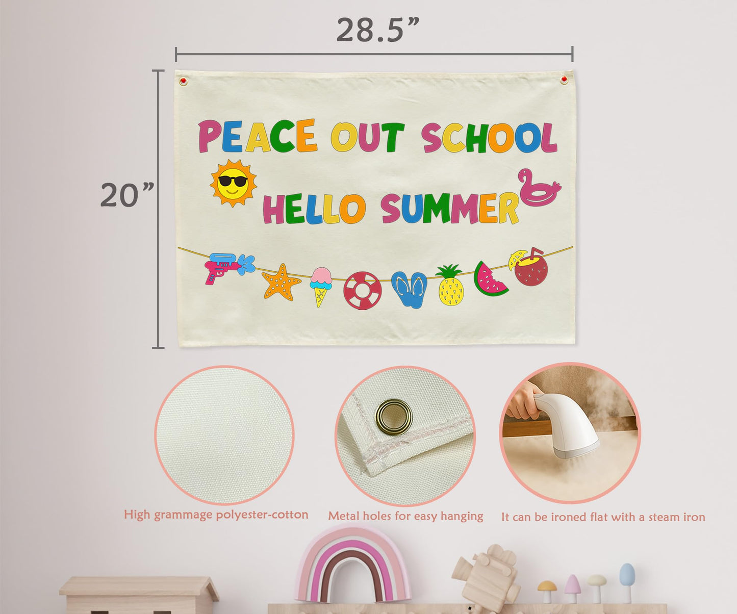 Welcome Party Banner Decor Accessories-Rectangular Canvas Banner Poster Wall Sign-Entryway Outdoor Garden Front Door Flag-Birthday Anniversary Wedding Christmas Gift-Peace Our School Hello