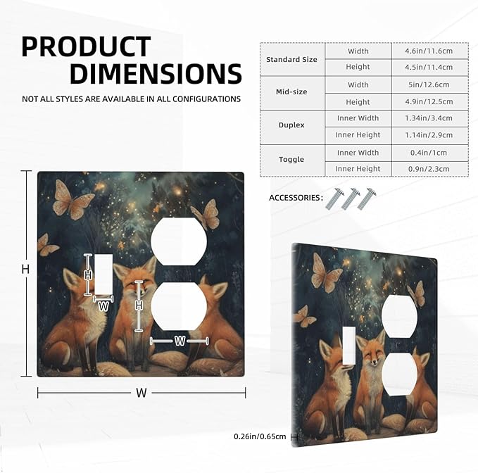 Decorative Art Light Switch Covers Foxes & Forest 2 Gang Single Toggle Duplex Combination Electrical Faceplate Switchplate Wall Plate for Home Decor