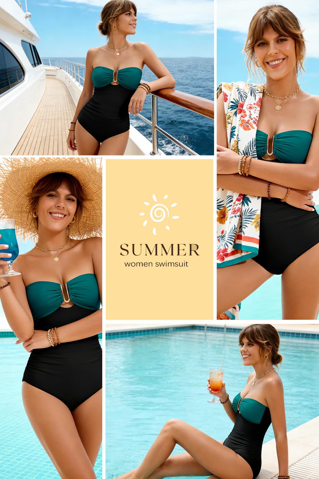 XUNYU One Piece Swimsuit Women Tummy Control Slimming Bathing Suit Strapless Bandeau Shapewear Swim Suits 2026 Swimwear Green Black