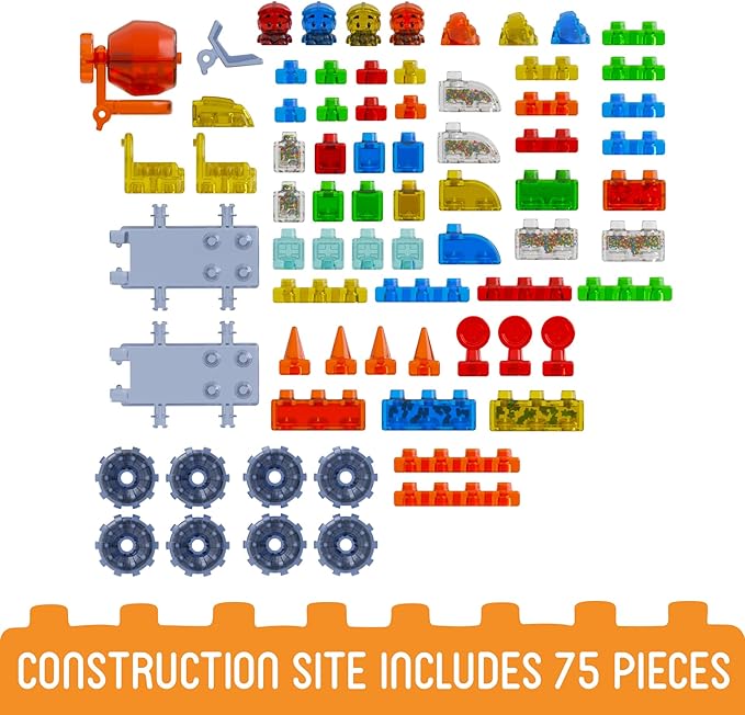 Jelly Blox Construction Site Set | Includes 75 Pieces | Toddler &amp Preschool Building Blocks Kids Can Squeeze Stretch Squish | MESH ACCREDITED | Safety Tested &amp Ouch-Free | Sensory Play Toy A