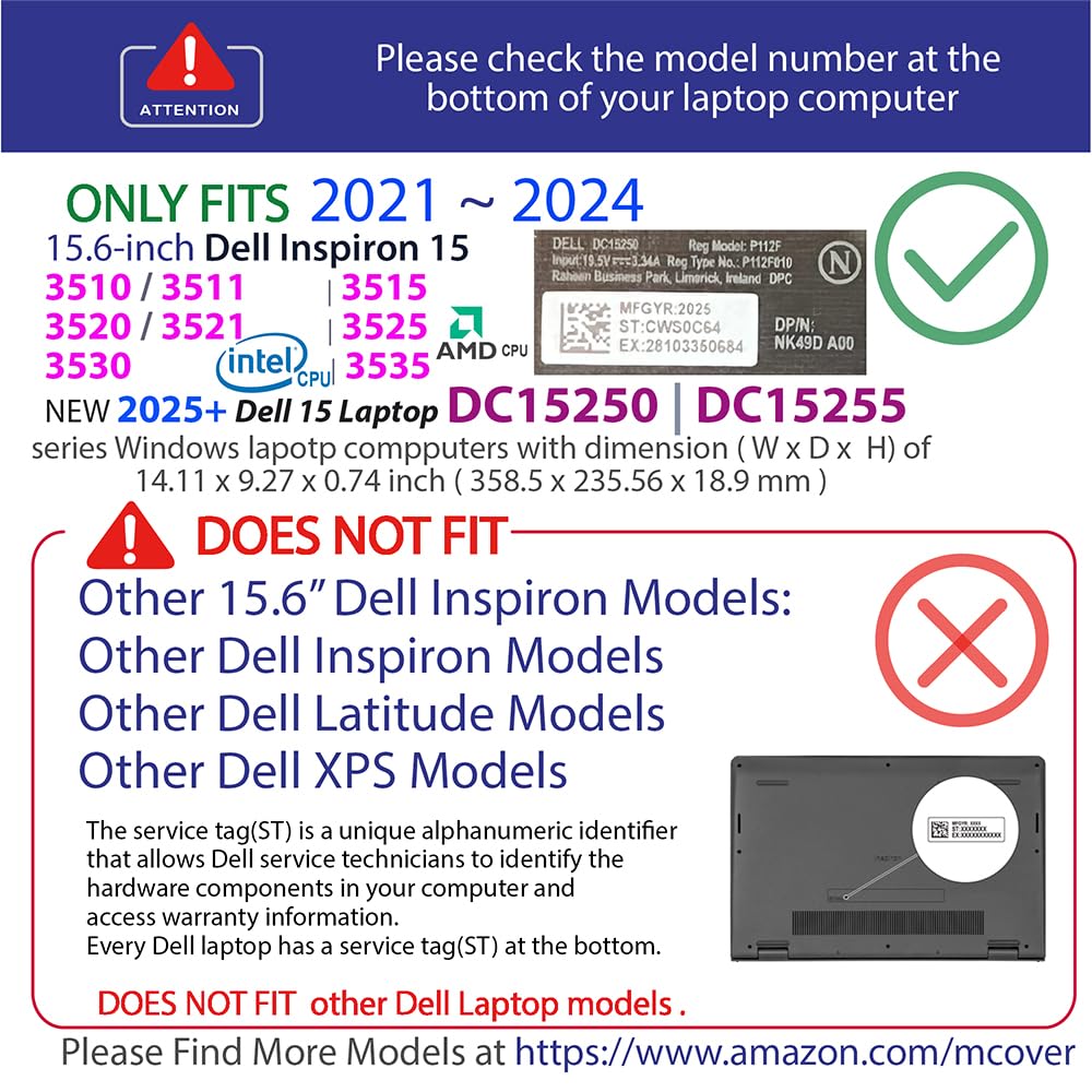 mCover Case Compatible ONLY for 2021-2023 15.6" Dell Inspiron 15 3510 3511 3515 3520 3521 3525 Series Laptop Computer (NOT Fitting Other Dell Models) - Black