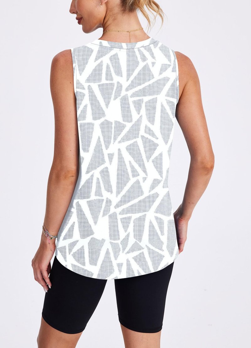 Workout Tank Tops for Women Sleeveless Running Athletic Loose Fit Yoga Tops Active Shirts Sports Gym Exercise White Print M