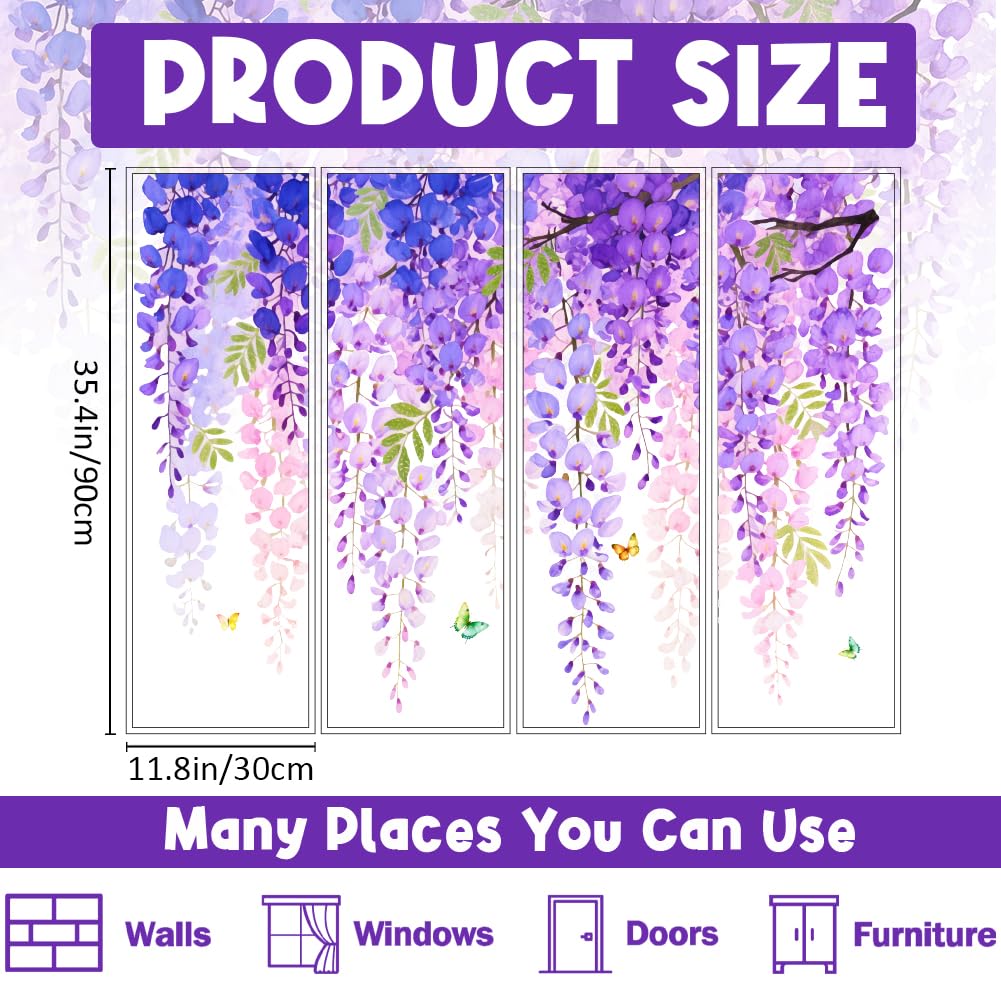 beinkmake 4pcs Purple Plants Leaves Wall Decal Hanging Vine Peel and Stick Wall Decal Butterfly Wall Sticker for Bedroom Living Room Hotel Decor 11.8x35.4inch