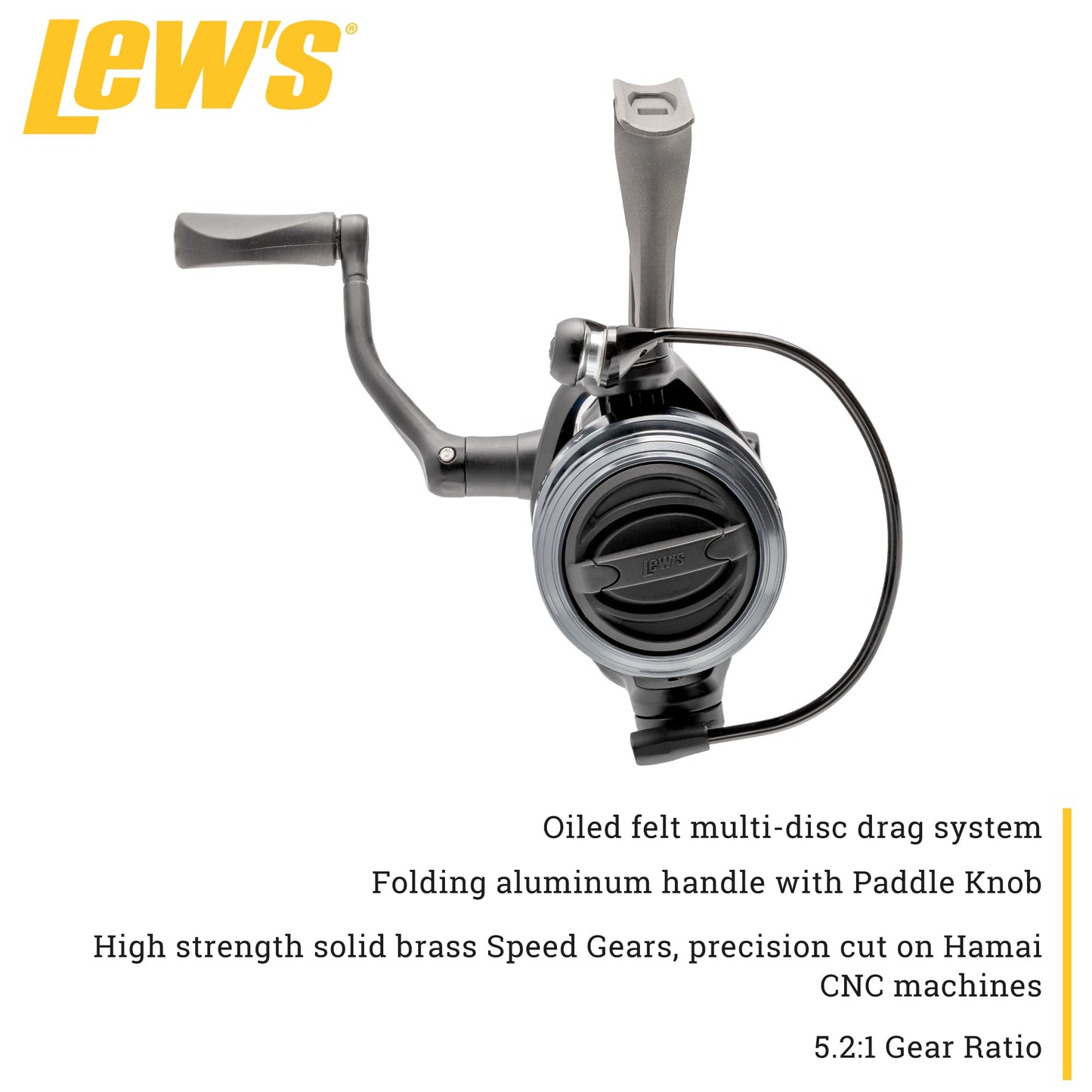 Lew’s American Hero Spinning Fishing Reel, Size 200 Reel, 4+1 Bearings, 6.2:1 Gear Ratio, Graphite Frame, Speed Gears, Speed Lube, Gray/Black/Blue