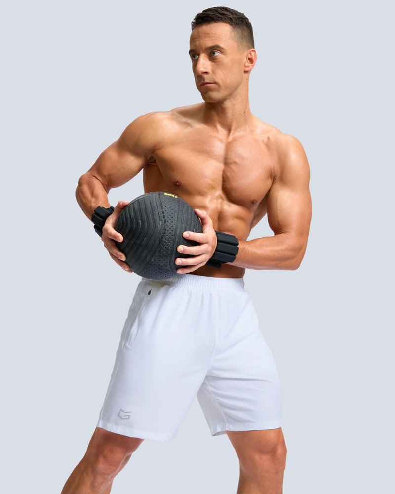 G Gradual Men's Athletic Running Shorts with Zipper Pockets Quick Dry 7"/ 5"/ 9" Workout Gym Shorts for Basketball Hiking(White,9XL)