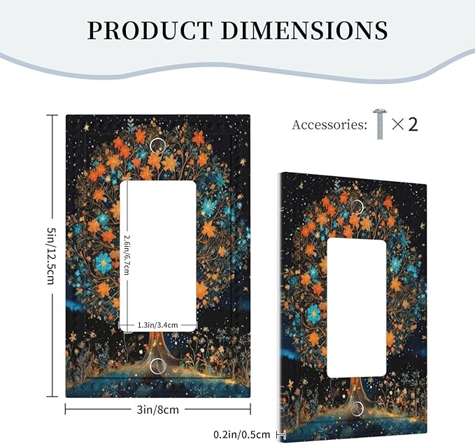Magical Life Tree in Night Sky Single Decora Outlet Wall Plate 1 Gang Rocker Decorative Switchplate Faceplate GFCI Light Switch Covers for Home Living Decor