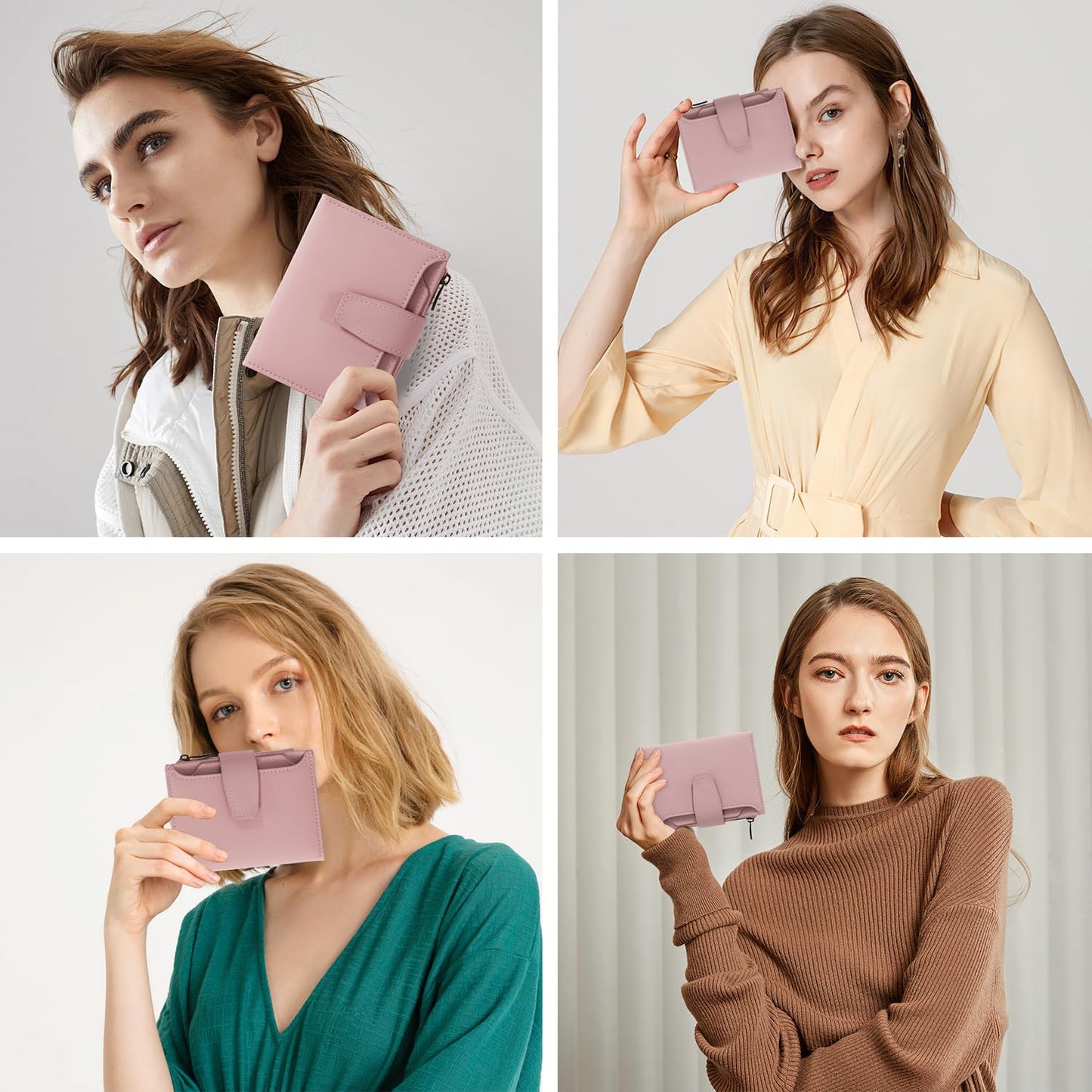 Airkit Small Wallet Women RFID Blocking Soft Leather Bifold Compact Card Holder Wallet for Women with Zipper Coin Pocket 4 ID Window