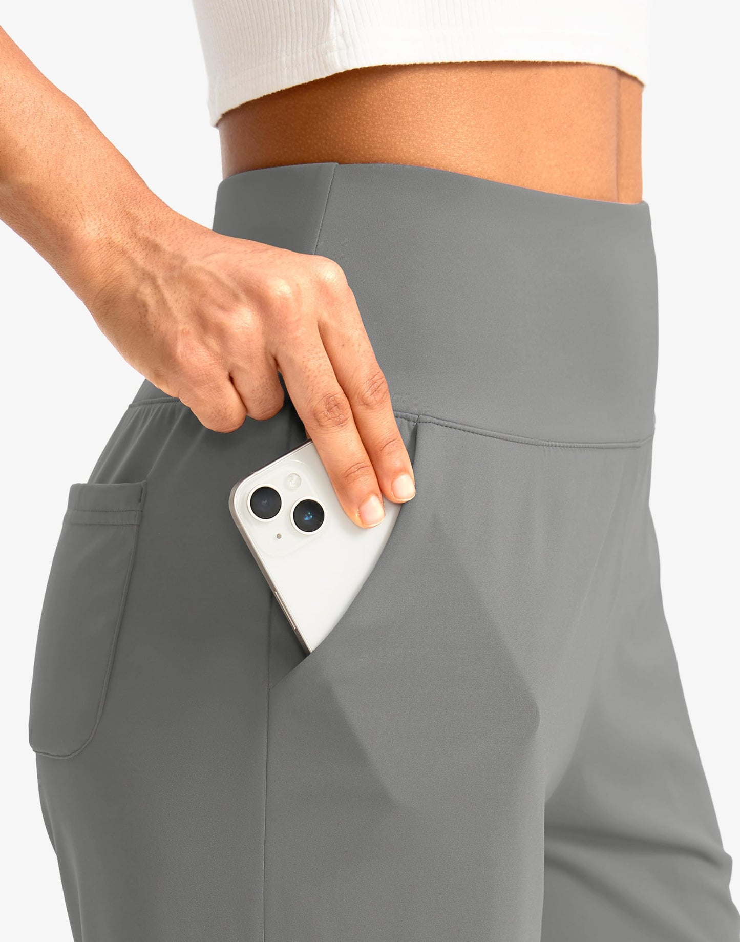 G Gradual Women's Bermuda Long Shorts with Pockets 9" High Waisted Knee Length Shorts for Women Walking Athletic Workout(Light Grey,L)