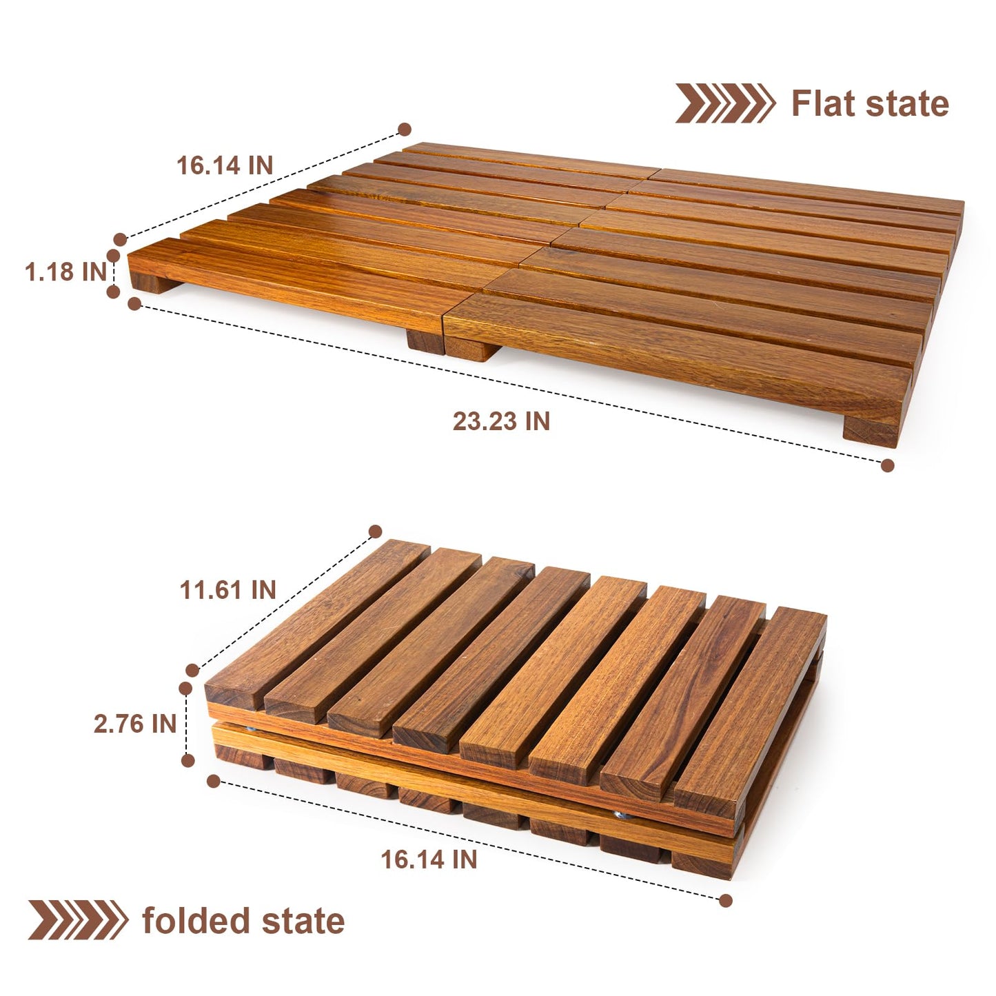 Nhohobiy Wood Shower Bath Mat - Foldable Wooden Bathroom Mat, Bamboo Teak Acacia Floor Mat Rugs for Inside Shower Platform Outdoor Indoor