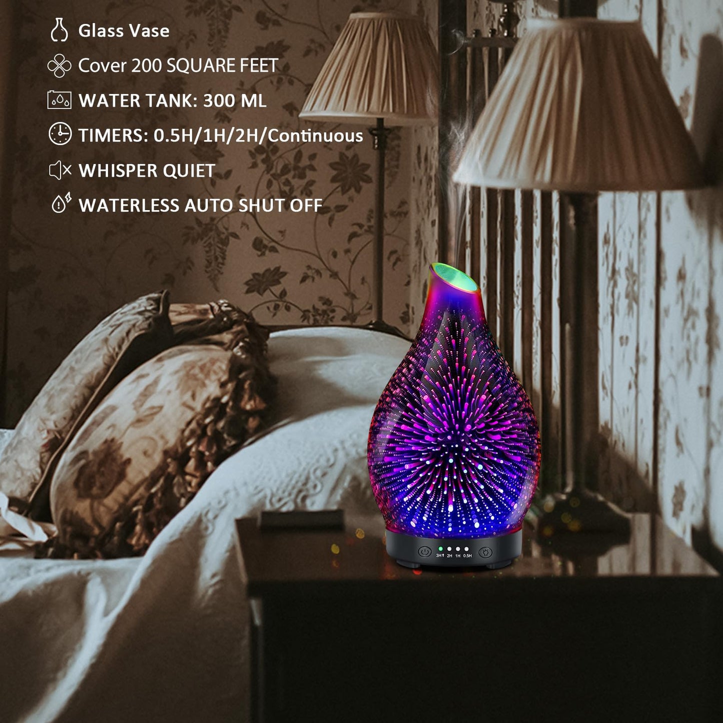 Essential Oil Diffuser 120ML Glass Ultrasonic Aromatherapy Oil Diffuser-Aroma Humidifier Glass Diffuser,7 Color Changing Light Waterless Auto-Off-Ultra-Quiet for Sleeping Yoga Home Office and Spa