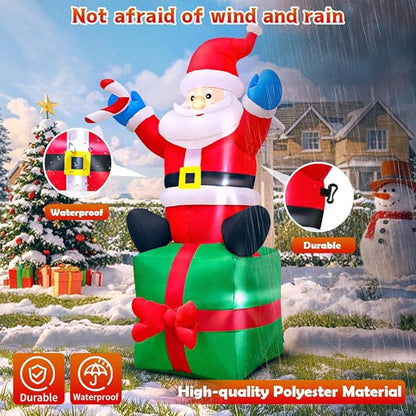 KOOY 6FT Christmas Santa Inflatables Outdoor Decorations Santa Claus with Gift Box Blow Up Yard Decorations,Built-in LED Lights for Outdoor Christmas Party Yard Garden Lawn Xmas Decoration