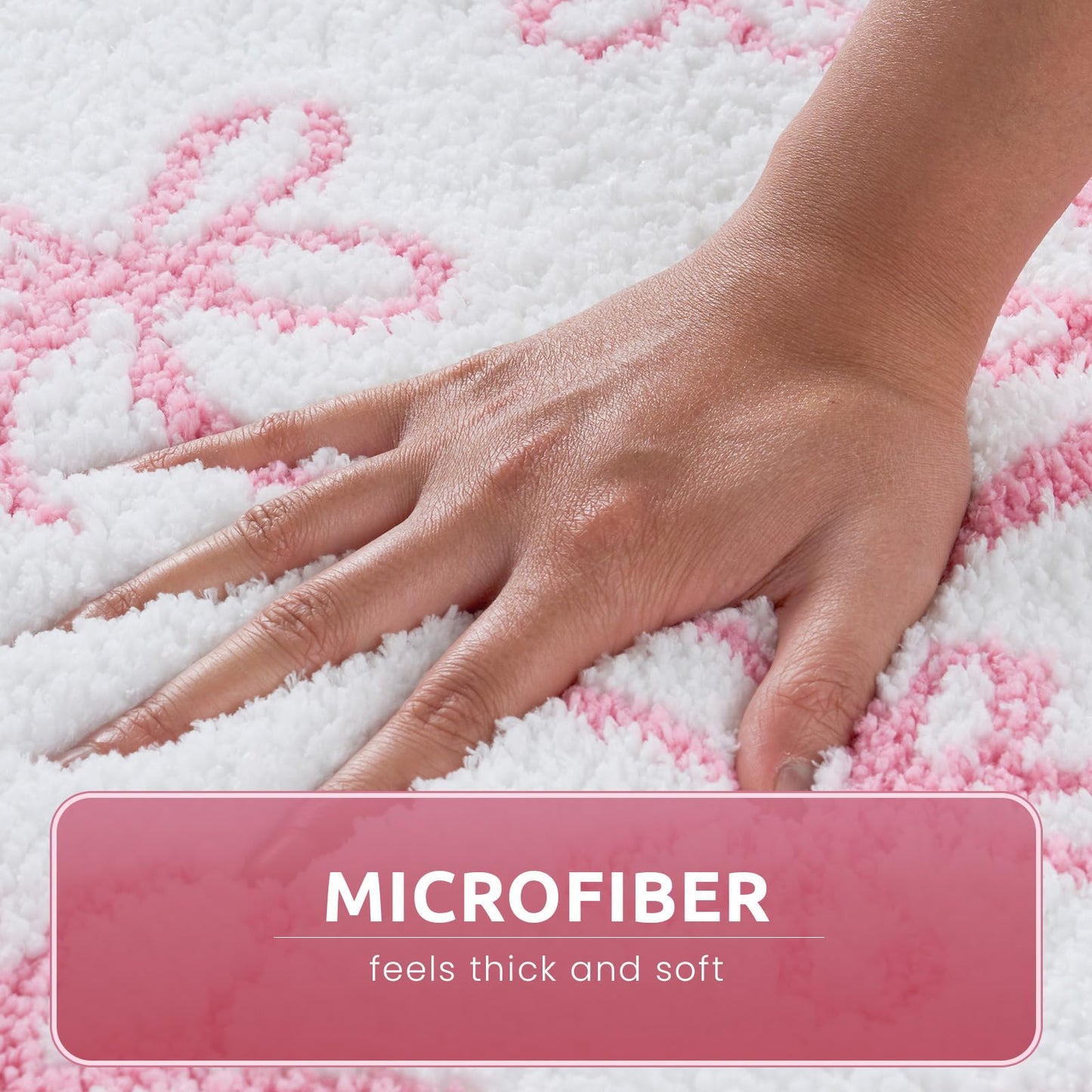 Moutina Pink Bow Bathroom Rug 20x32 Inch, Soft and Absorbent Tufted Coquette Scalloped Bath Mat Non Slip Washable, Cute Bow Decor for Bathroom Bedroom