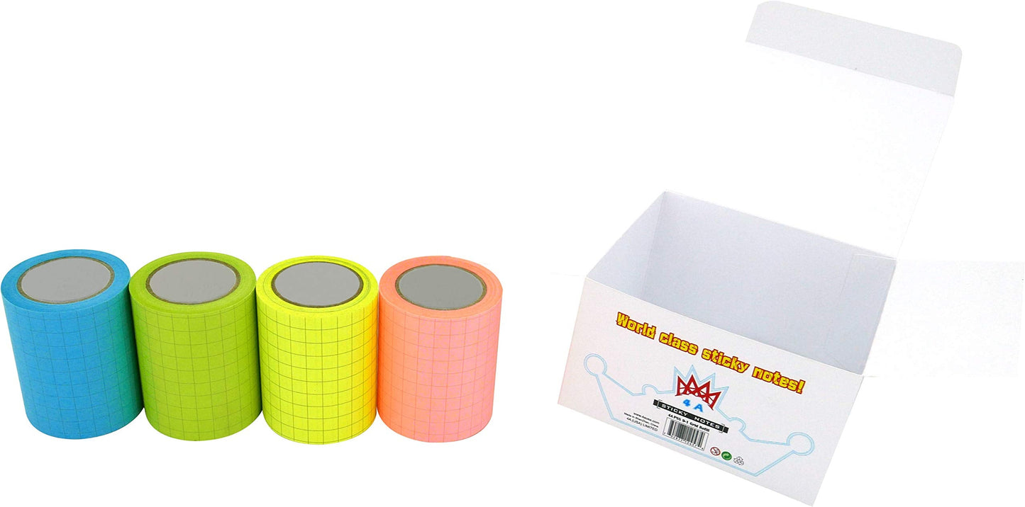4A Full Adhesive Sticky Notes, 4 Refill Sticky Rolls, Grid Lines, 2 x 315 Inches, Colorful Graph Sticky Notes for Notebook, Office, Home