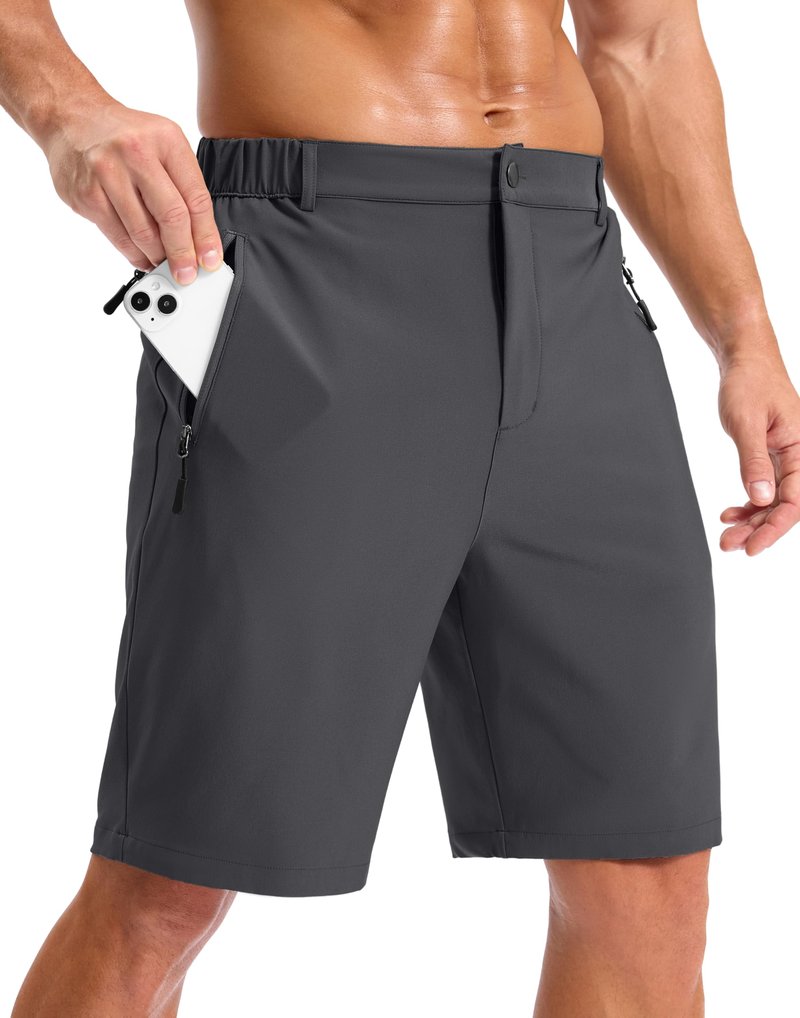 Pudolla Mens Hiking Shorts 5"/7"/9" Lightweight Quick Dry Casual Golf Shorts for Men Work Fishing with 3 Zipper Pockets(Dark Grey 9 Inseam-S)