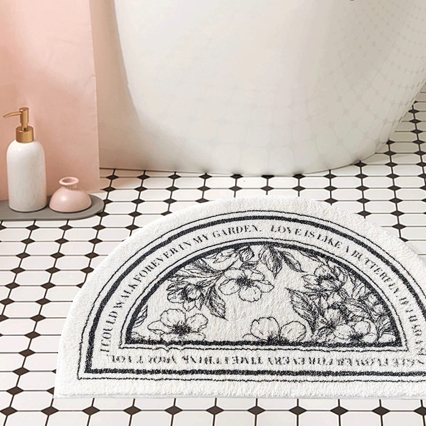 Qusmeiyici Bathroom Rugs Half Circle Bath Mat&Retro Rug Half Round Bath Rug for Bedroom Small Carpet Home Decor Non-Slip Semi Round Shower Rug 23.6X15.7inch