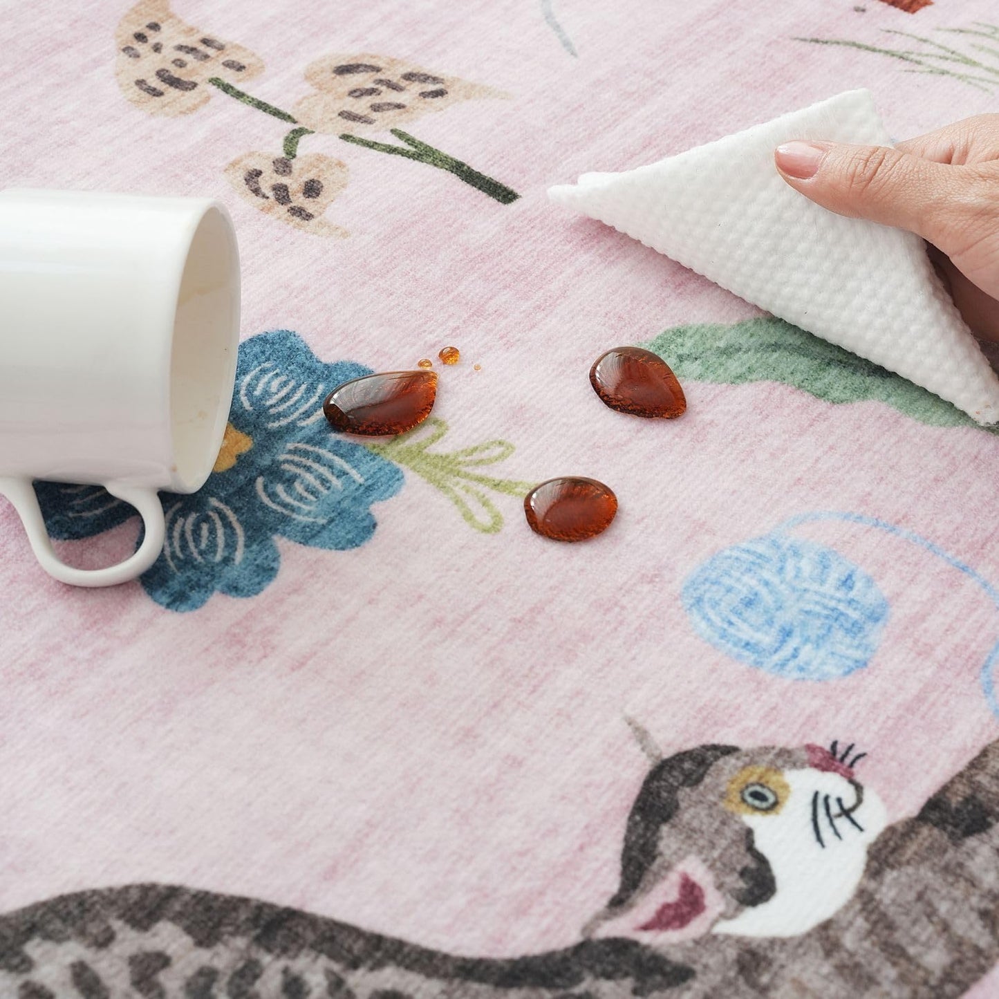 Rugcomf Bedroom Rug 3x5 Rug Washable Area Rug Non Slip Low Pile Boho Floral Animal Cat Small Carpet for Bedroom Bedside Kitchen Entryway Kids Room Office College Dorm Essentials for Girls, Pink