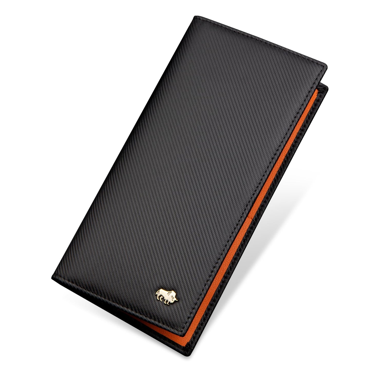 BISON DENIM RFID Bifold Wallets Slim Credit Card Wallet Real Leather Mens Long Wallet with Zipper Coin Pocket (W4470-Orange)