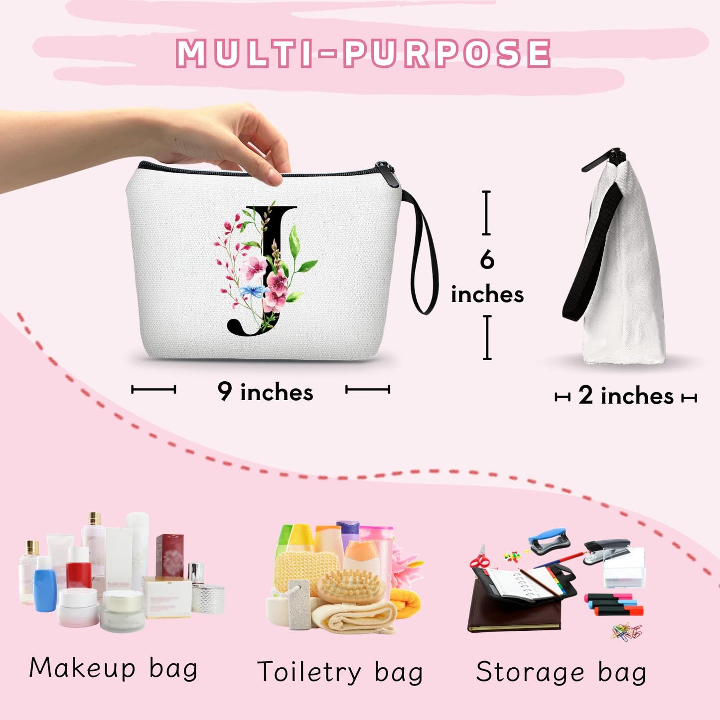 SEAMOON A-Z Personalized Makeup Bag with Mirror, Birthday Gifts for Women Friend Sister Teacher Coworkers, Bride Bridesmaid Travel Cosmetic Bag, Mothers Day Christmas Graduation J