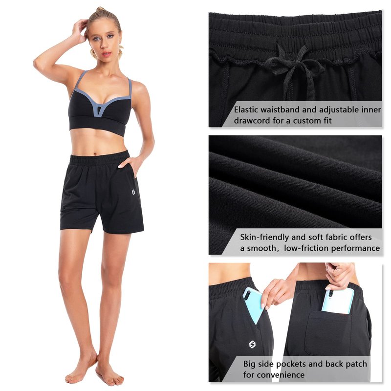 Women's Cotton Shorts 5" Sweat Bermuda Pull on Shorts with Deep Pockets for Lounge Gym Yoga Walking Athletic
