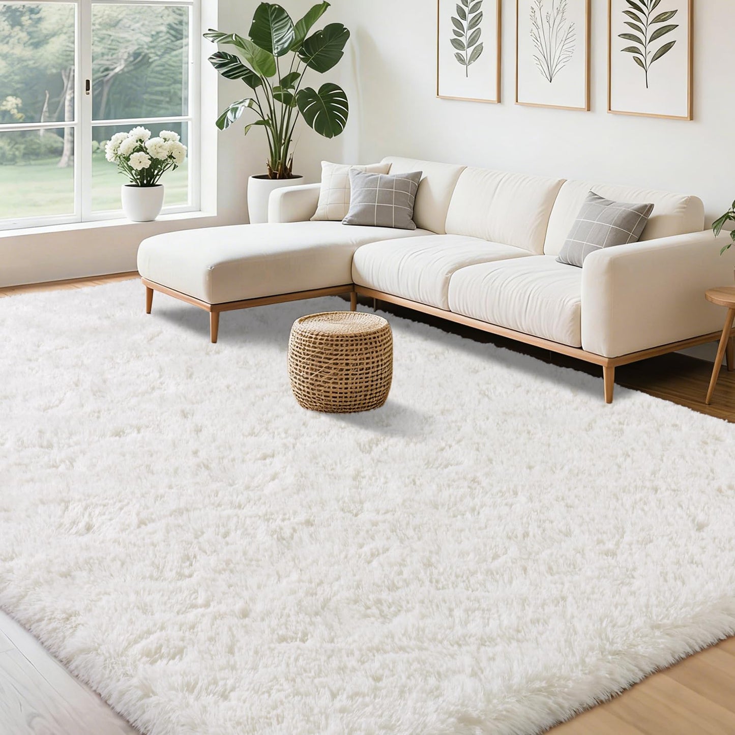 PIPABOBO 8x10 Area Rugs for Living Room, Ultra Soft Fluffy Shag Floor Carpet, Modern Indoor Plush Fuzzy Rugs for Bedroom Kids Room Nursery Dorm Home Decor Aesthetic, Cream White