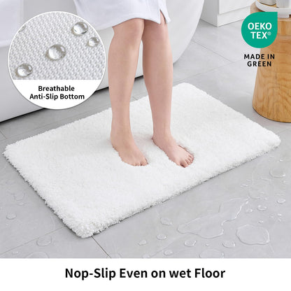 Disolla White Bathroom Rug 17x24 - Non-Slip Plush Small Bath Mat, Highly Absorbent & Ultra Soft Fluffy Floor Mat, Machine Washable for Shower and Tub