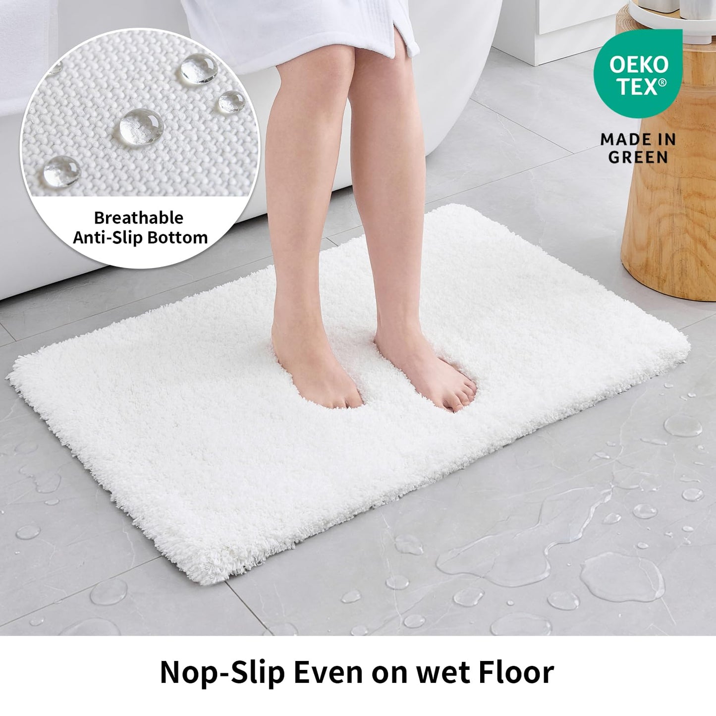 Disolla White Bathroom Rug 20x32 - Non-Slip Plush Thick Bath Mat, Highly Absorbent & Ultra Soft Fluffy Floor Mat, Machine Washable for Shower and Tub