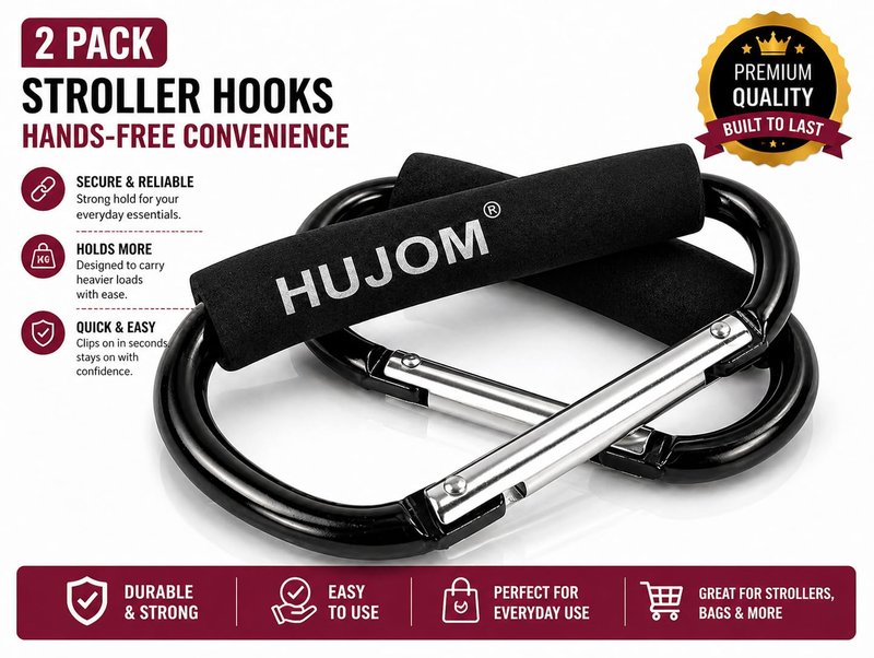 Stroller Hooks 2 Pack Heavy Duty Large Carabiner Clips for Bags & Baby Gear