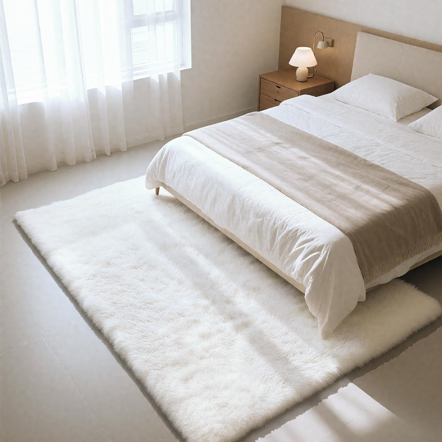 Fluffy Rug Shag Area Rug, White 4x6 Area Rugs for Bedroom, Small Bedside Rug, Soft Fluffy Shag Entryway Throw Rugs for Living Room Bedroom Room Home Decor