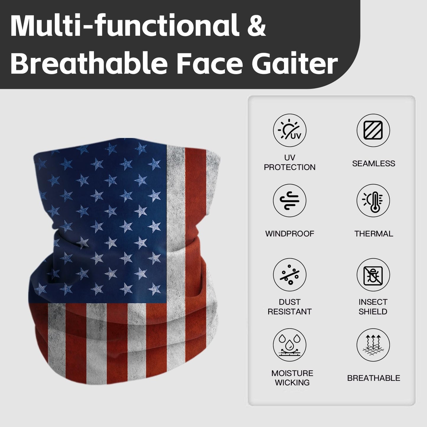 Breathable Neck Gaiter UPF 30+ Sun Protection Face Mask for Men & Women