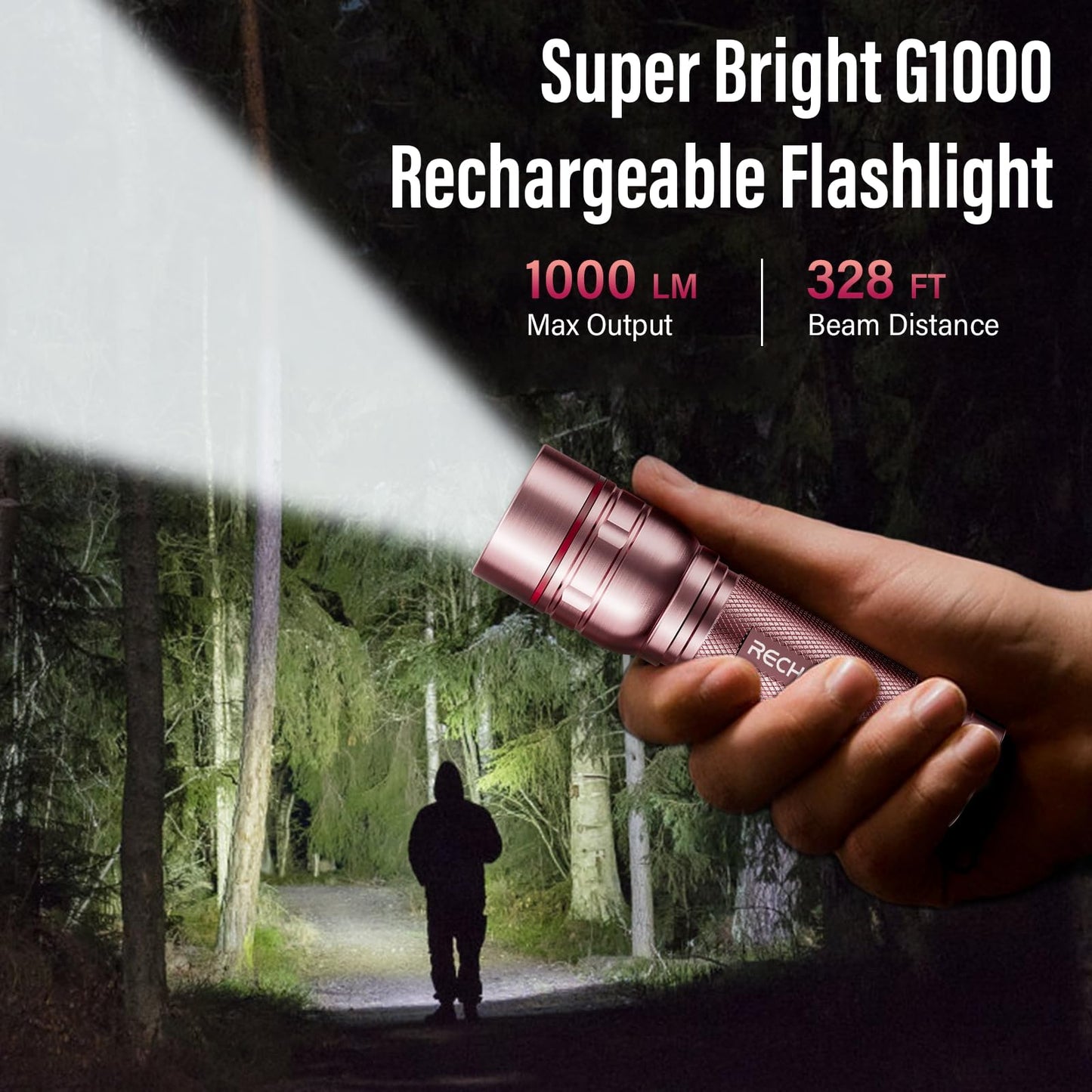 Flashlight Rechargeable High Lumens, G1000 Super Bright Flash Light Pink, Small Zoomable LED Flashlight with 3 Lighting Modes, Portable Tactical Flashlight for Camping Essentials, Gifts for Women