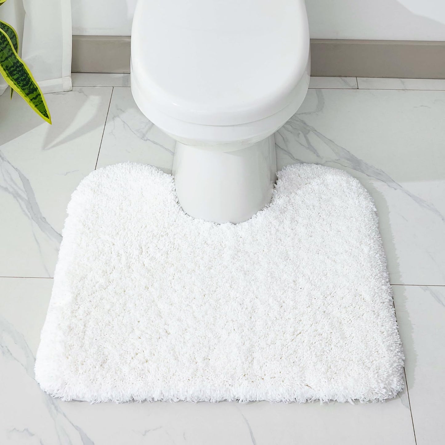 Disolla Toilet Rug U Shaped White 23x24 Machine Washable Non Slip Toilet Floor Mat Soft Plush Contour Rug for Bathroom Floor