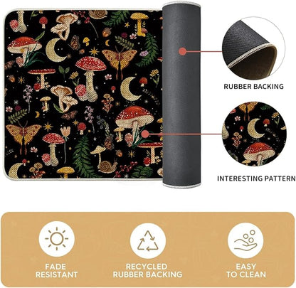Artoid Mode Black Mushrooms Butterfly Spring Kitchen Mats Set of 3, Home Decor Low-Profile Kitchen Rugs for Floor - 24"x35"+24"x59"+24"x72"
