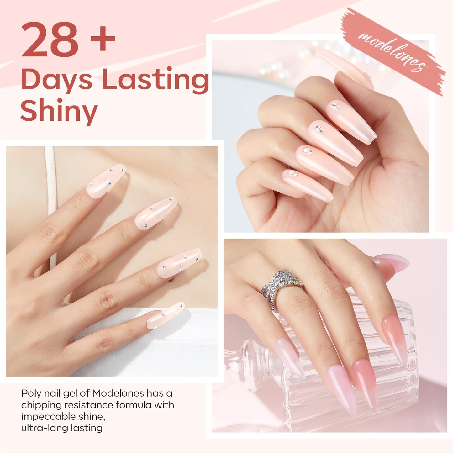 modelones Poly Gel Nail Kit 6 Colors with 8 W Nail Lamp Extension Gel Kit Jelly Milky White Pink Nude Complete Tools Beginner Thickening Solutions DIY at Home for Women