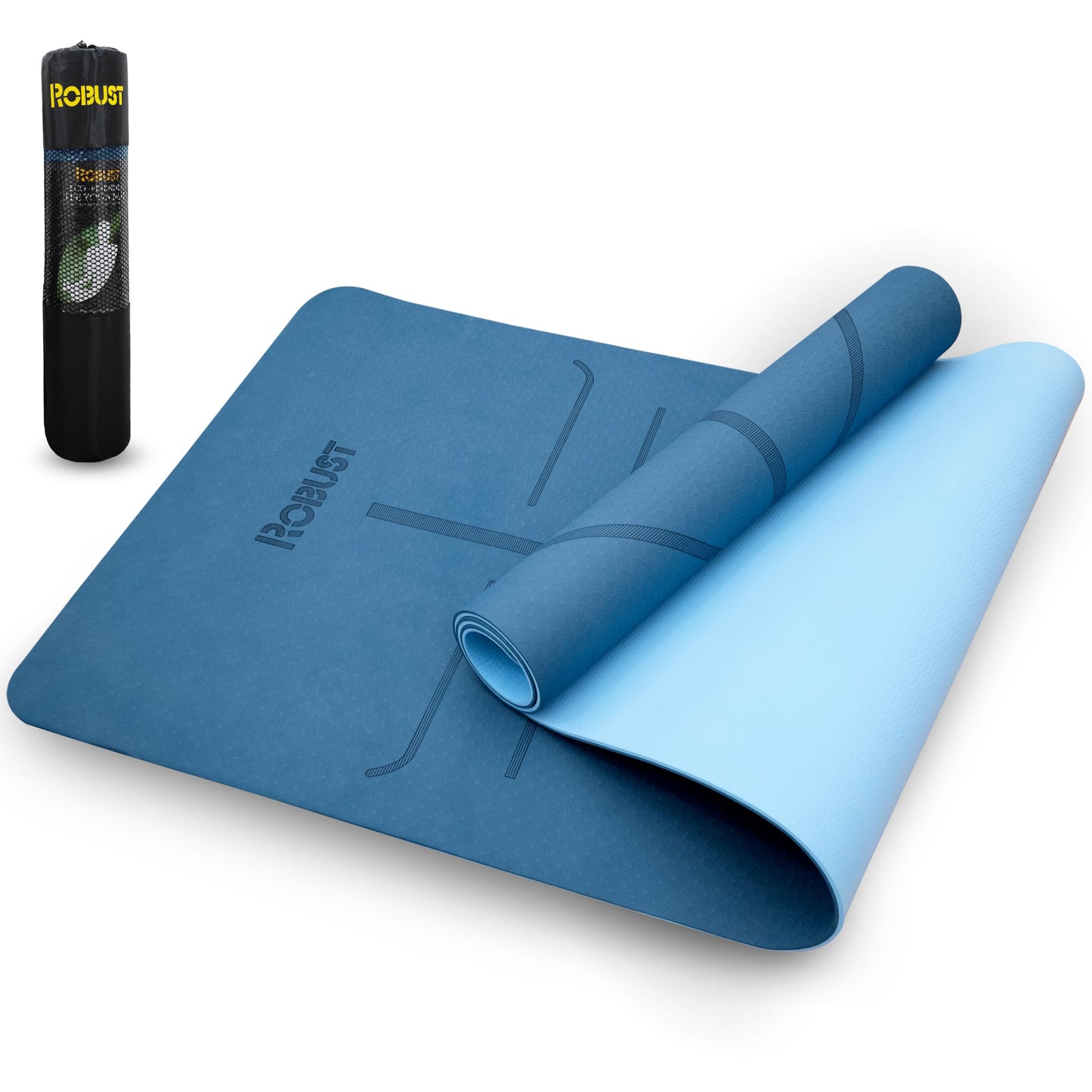 Robust Non-Slip Yoga Mat with Strap, 1/4" Thick TPE Eco-Friendly Workout Mat for Yoga with Position Lines and Texture Surface, Gym Mat for Women, Men, Pilates and Exercises Anti-Tear Sweat-Proof Exercise Mat