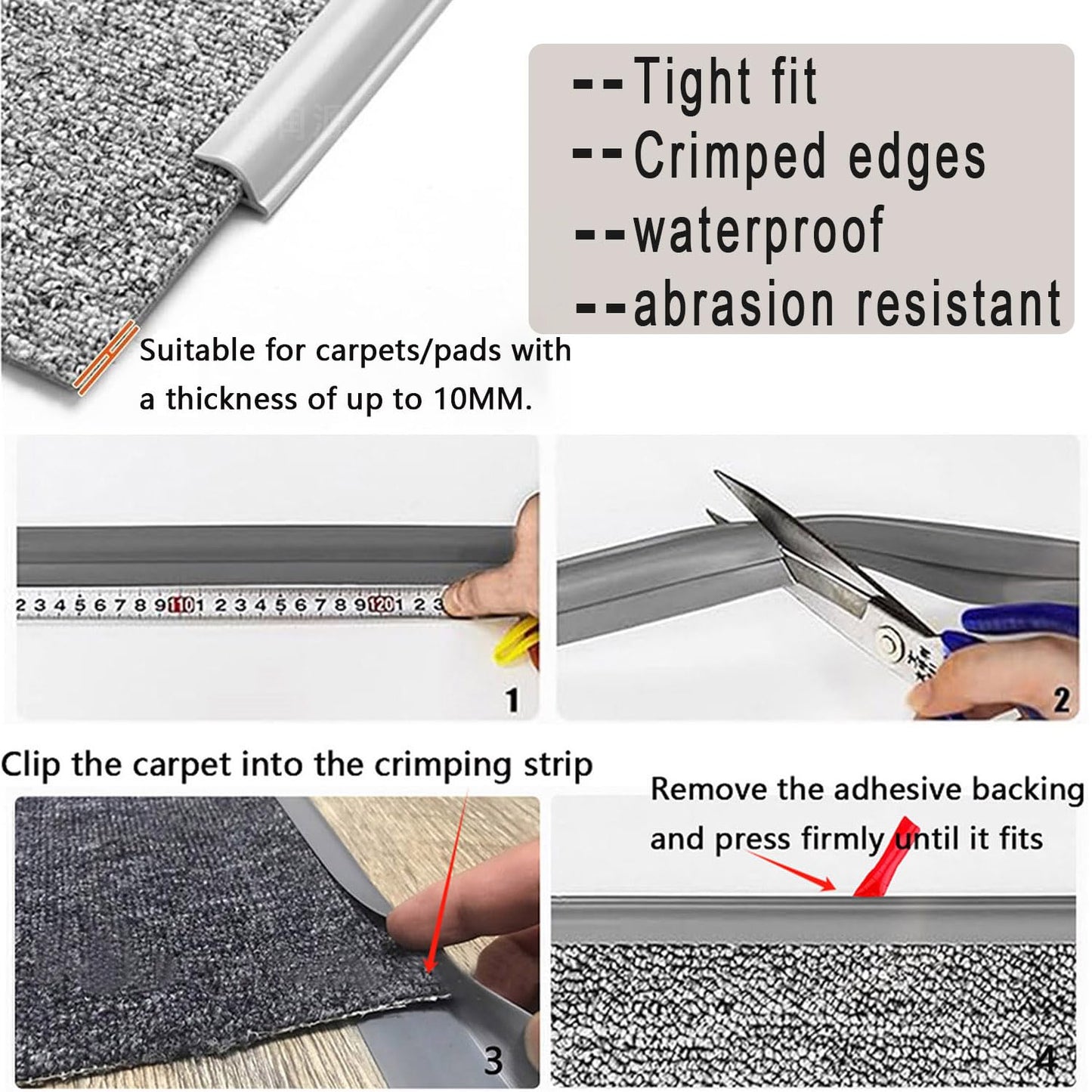 Carpet to Tile Transition Strip, Flexible Carpet Edging from Carpet to Tile Floor, Self Adhesive Cuttable Carpet Edge Trim Strip, Flexible Rug Edge Protector for Doorway（Black 24ft）