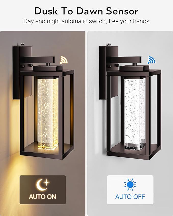 VIANIS Large Dusk to Dawn Porch Lights Outdoor, Oil Rubbed Bronze Exterior Garage Light Fixtures Wall Mount for House, Farmhouse Outdoor Wall Sconce Lantern with Integrated 10W LED Light Source