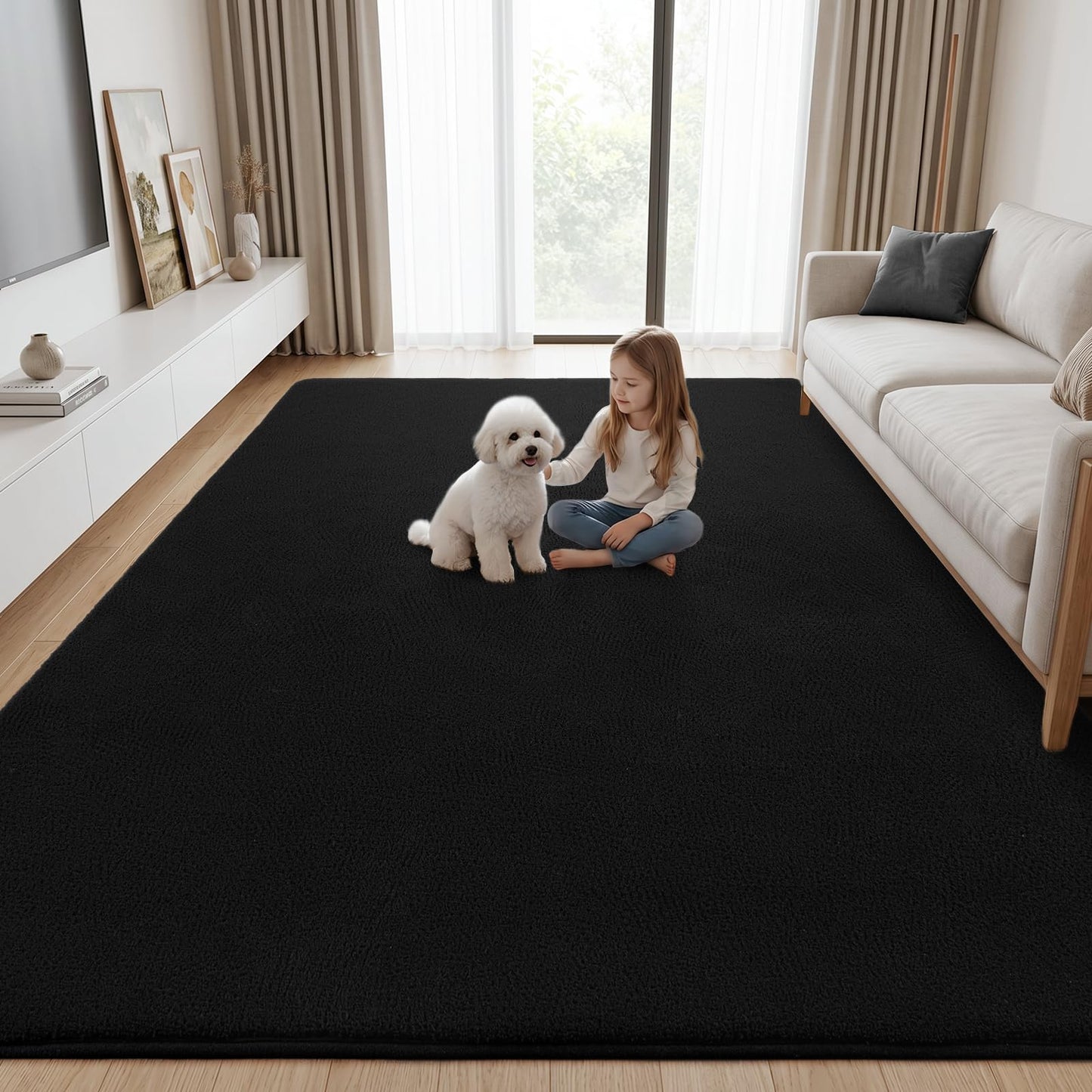 Black Large Area Rugs for Living Room Memory Foam Carpet Non-Slip Washable Rug Perfect Decor for Modern Home 4x6ft