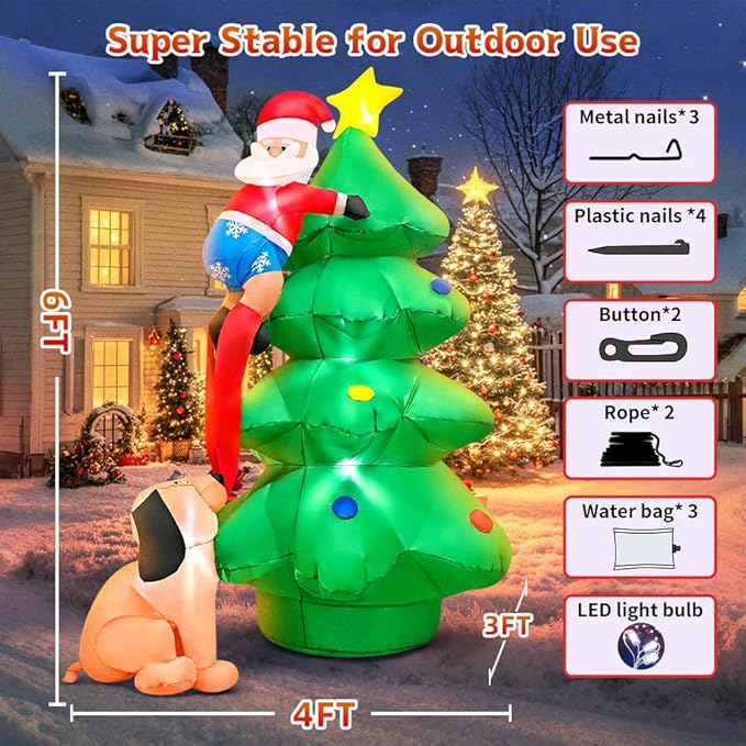 KOOY 6FT Christmas Inflatables Outdoor Decorations Santa and The Dog, Blow up Yard Decorations with LED Light Up for Xmas,Outdoor Christmas Decorations for Yard Holiday Party Garden Lawn Décor