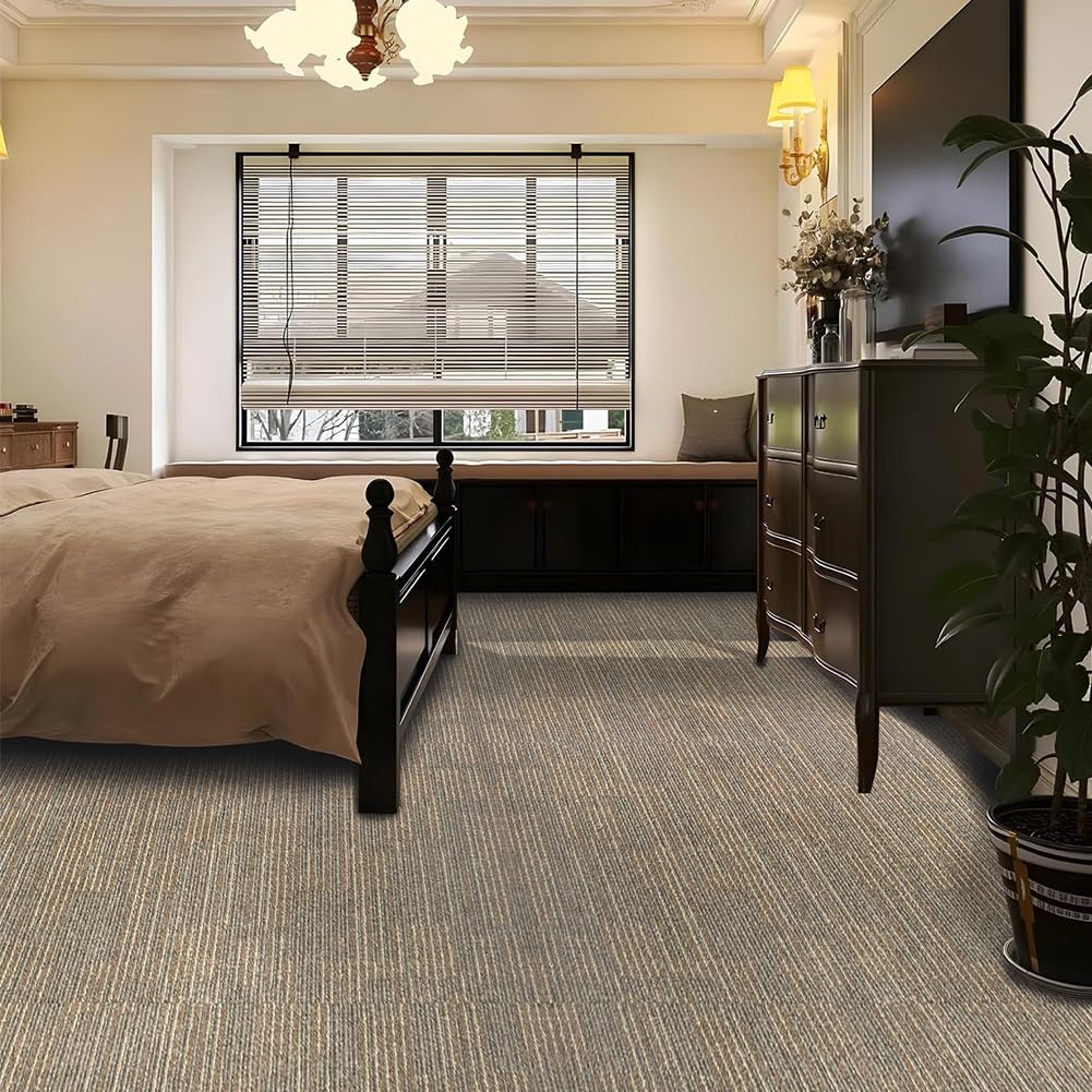 Backontro Commercial Carpet Tiles, 24" x 24" Squares, Non-Slip Soft Square Floor Tile, 18 Pieces/72 sq ft,Easy DIY with Flexlok Tabs for Office, Bedroom, Living Room (1 Box,Kahki)