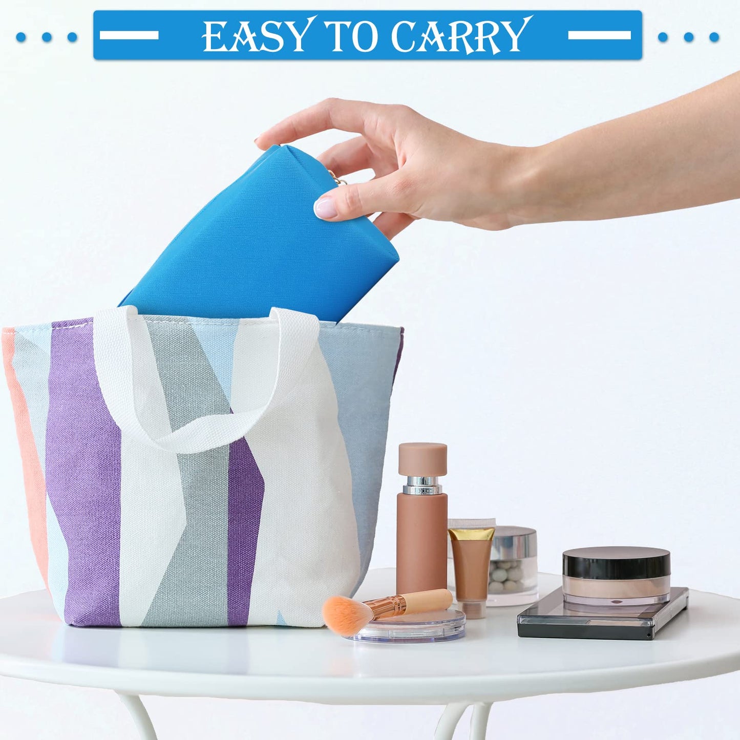 Sanwuta 9 Pcs Makeup Bags Bulk PU Double Zippers Cosmetic Bag Makeup Toiletry Small Pouch Portable Travel Organizers Case for Women Bridesmaid Proposal Gifts(Blue)