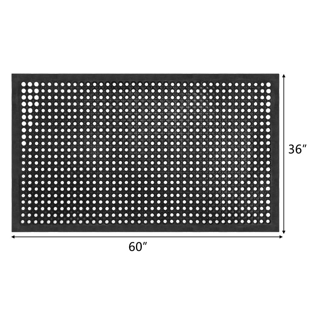 ROVSUN Rubber Floor Mat with Holes, Anti-Fatigue/Non-Slip Drainage Mat, for Industrial Kitchen Restaurant Bar Bathroom Utility Garage Pool Entry Door Mat, Indoor (36'' x 60'' Black 1Pcs)