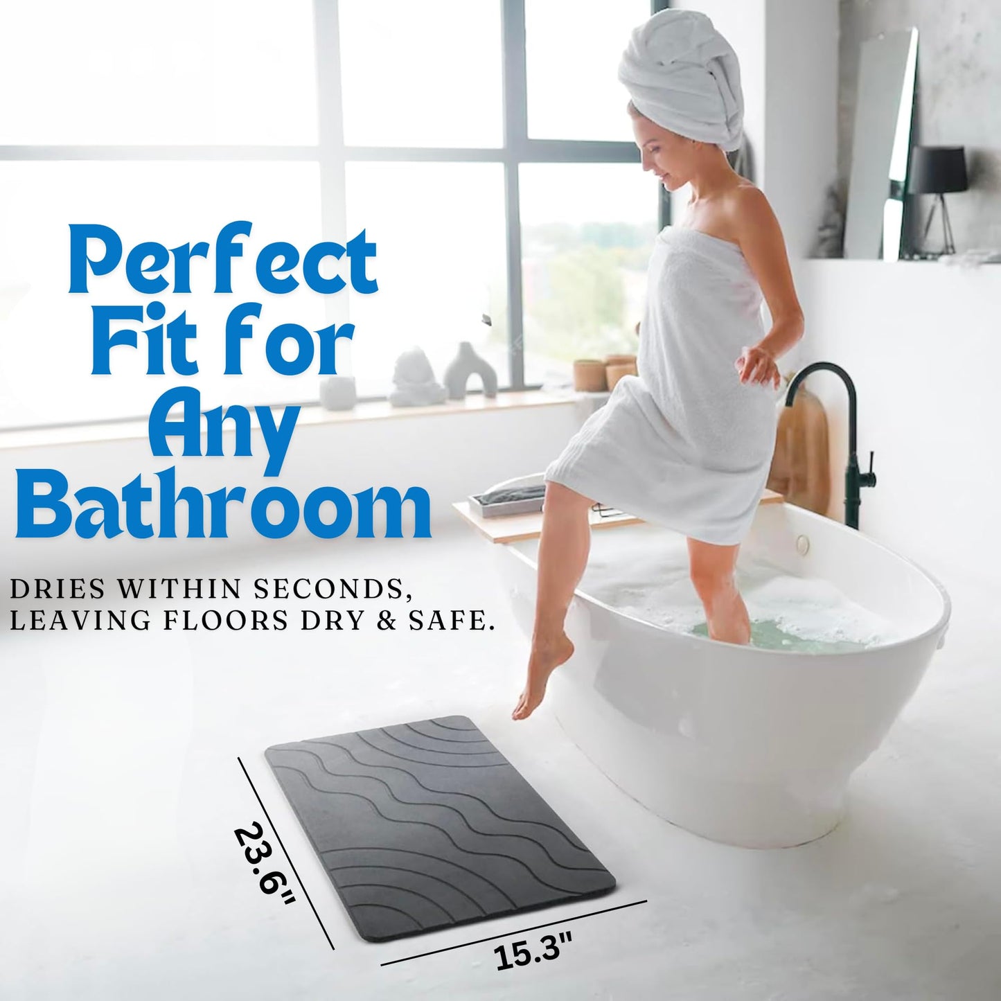 HOMY BLISS Stone Bath Mat Quick Drying Diatomaceous Earth Bath Mat Non Slip Shower Mat Super Absorbent Stone Bath Mats for Bathroom, Floor, Kitchen Counter, Easy to Clean (23.6” X 15.3”, Dark Gray)