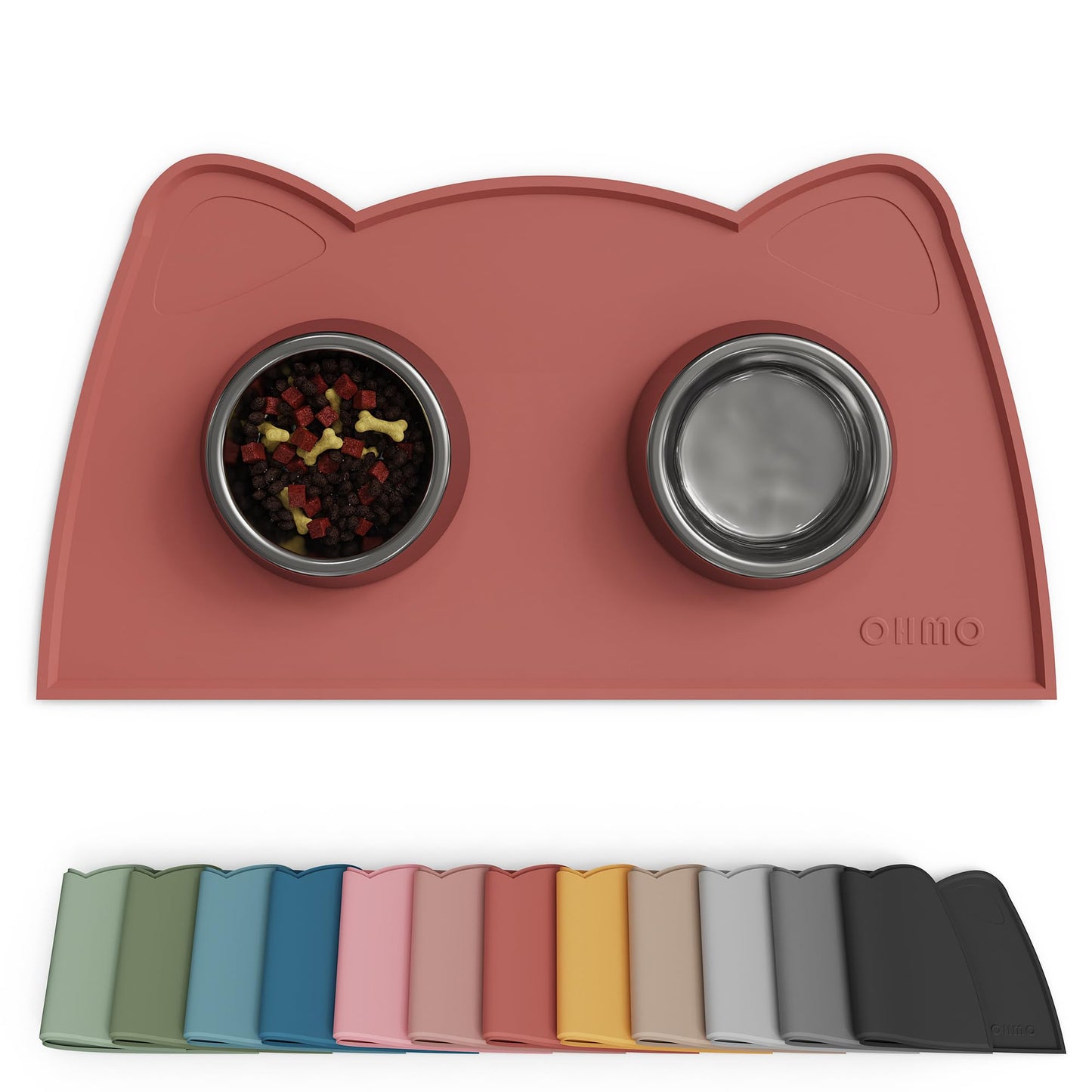 OHMO - Cat Food Mat, Silicone Pet Feeding Mat for Floor Non-Skid Waterproof Dog Water Bowl Tray, Easy to Clean Pet Placemat (Erythrinus, 18 * 9.8'')