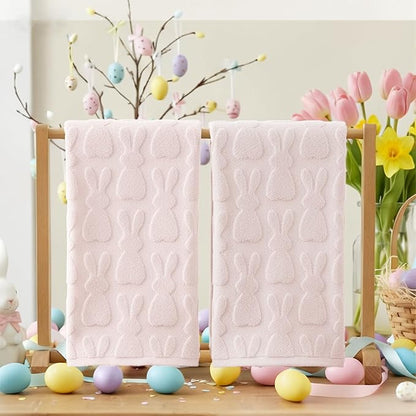 Artoid Mode 2 Pcs Pink 3D Rabbit Jacquard Easter Hand Towels
