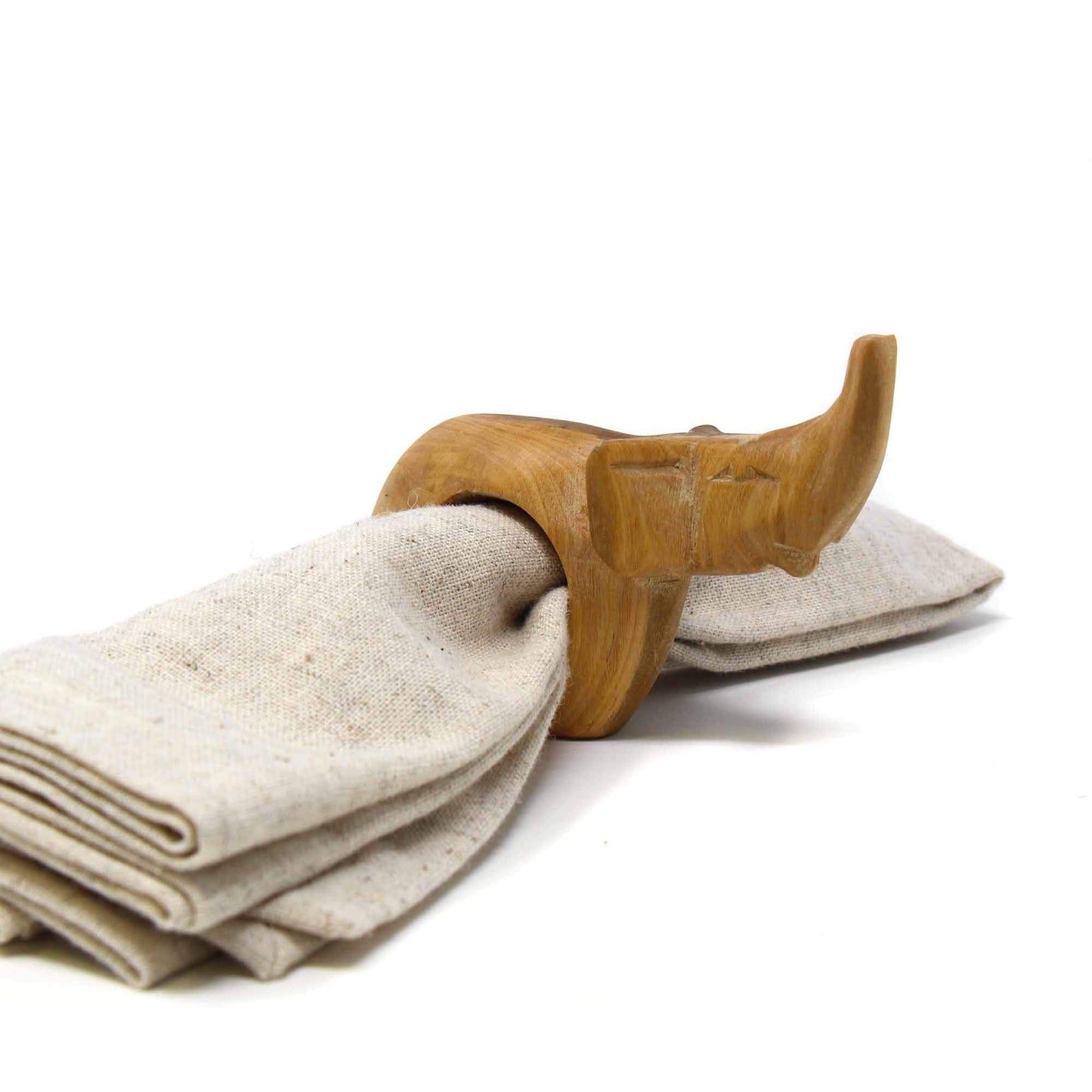 Global Crafts - Handcarved Mahogany Wooden Napkin Ring Holders, Elephant, Set of 6 - Rustic Decor