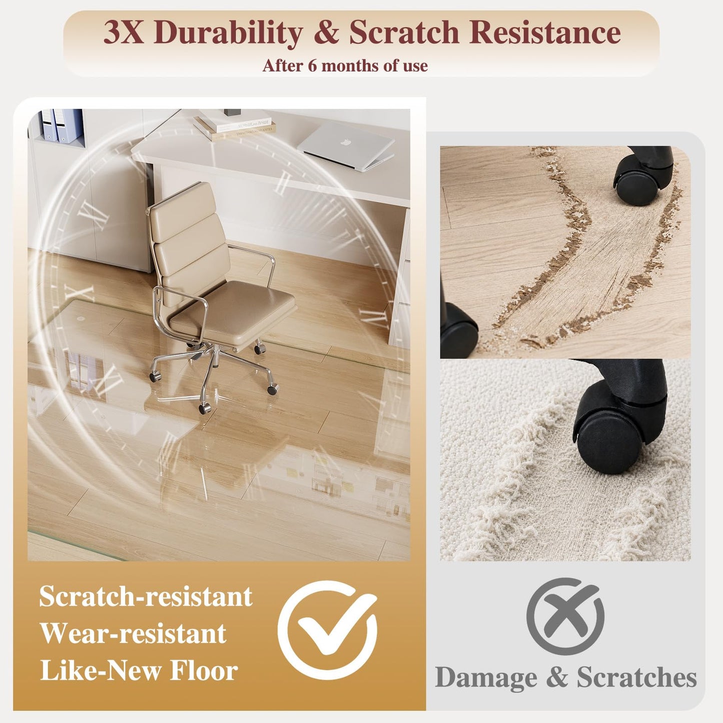 MYSUNORIA Tempered Glass Chair Mat, 42"x48" Office Chair Mat for Hardwood Floor, Clear Computer Chair Mat, 4 Non‑Slip Pads, Smooth Glide & Easy Clean, Carpet Hardwood Floor Protector