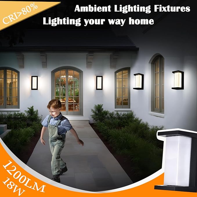 Black Outdoor Light Fixtures Wall Mount, IP65 Waterproof Porch Lights Outdoor Wall Sconce, 2 Pack Rectangular Modern Exterior Lighting Fixtures for House Front Door,3-Color Temperature