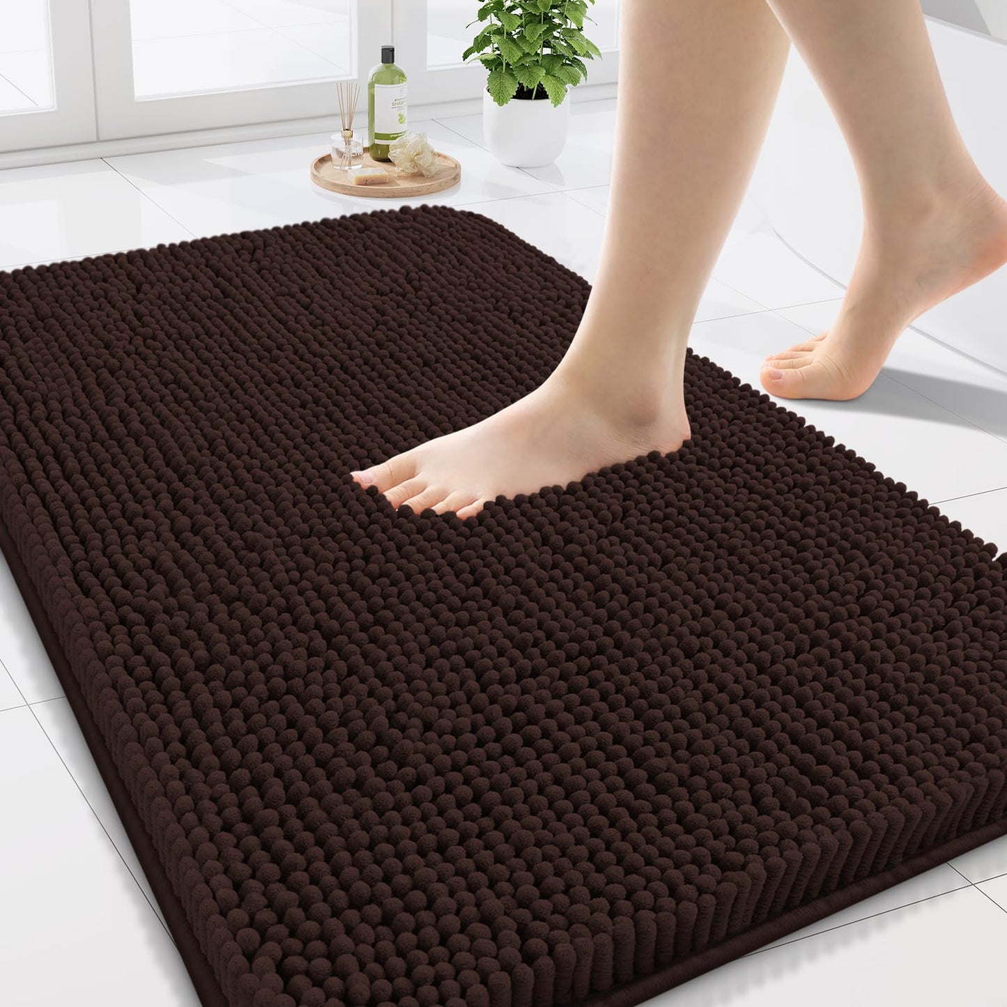Arotive Bathroom Rugs 24x16, Extra Soft Absorbent Shaggy Chenille Bath Rugs, Machine Washable Rubber Backing Non-Slip Bath Mats for Bathroom Floor Tub and Shower, Home Decor Accessories, Brown