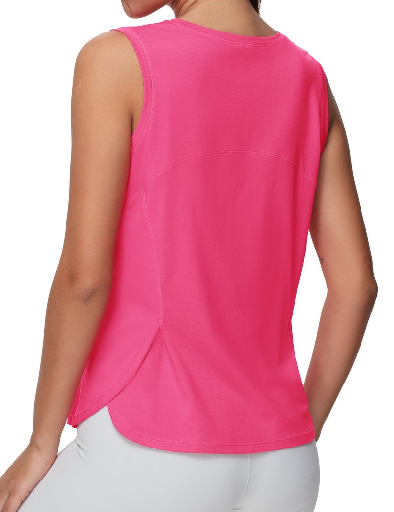 THE GYM PEOPLE Women's Workout Tank Tops Loose Fit Sleeveless Breathable Yoga Shirts with Side Slits Bright Pink