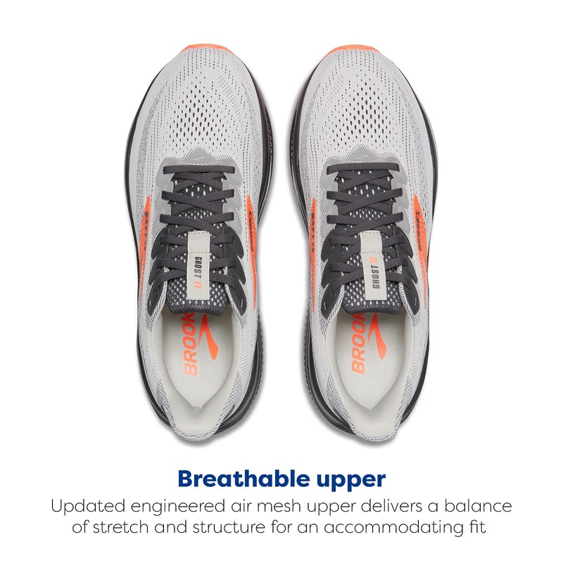 Brooks Men’s Ghost 17 Neutral Running Shoe - Oyster Mushroom/Orange/Ebony - 7.5 X-Wide